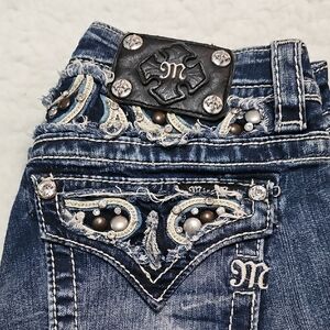Miss Me Dark Blue Jeans with Silver and Black Accents